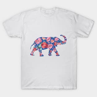 Floral Elephant Silhouette - Pastel Pinks T-Shirt